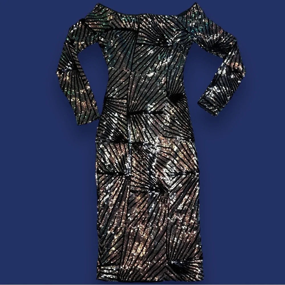 🎉HP🎉 EUC (worn once) Ricarica Sequin Off The Shoulder Midi Dress. 💃 Size Small - Picture 3 of 13